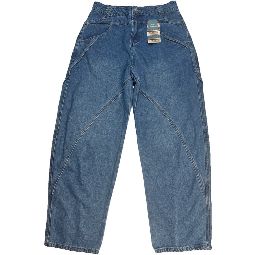 DSN New Collection Women’s Jeans Size 10 Blue Utility Seam Straight‎ Leg Denim